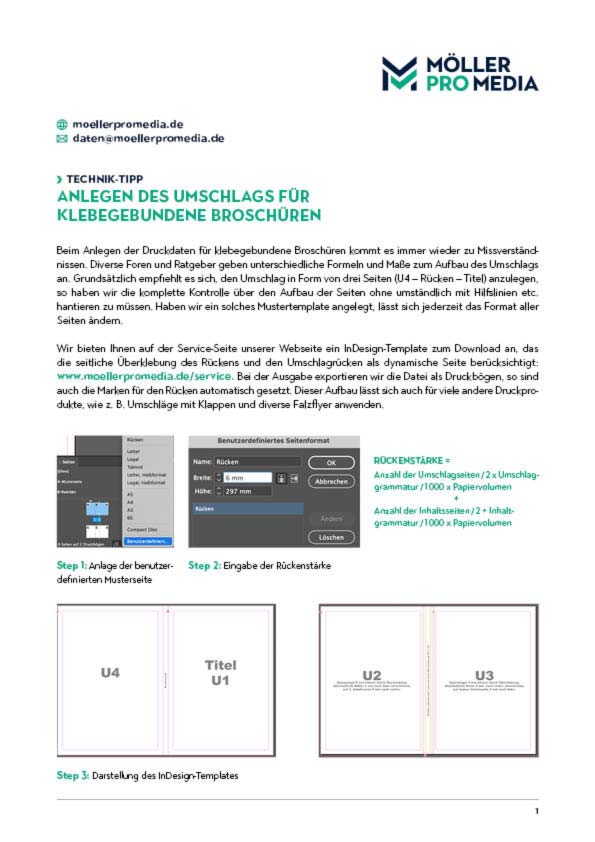 Download des Technik-Tipps: Anlegen des Umschlags für Klebegebundene Broschüren
